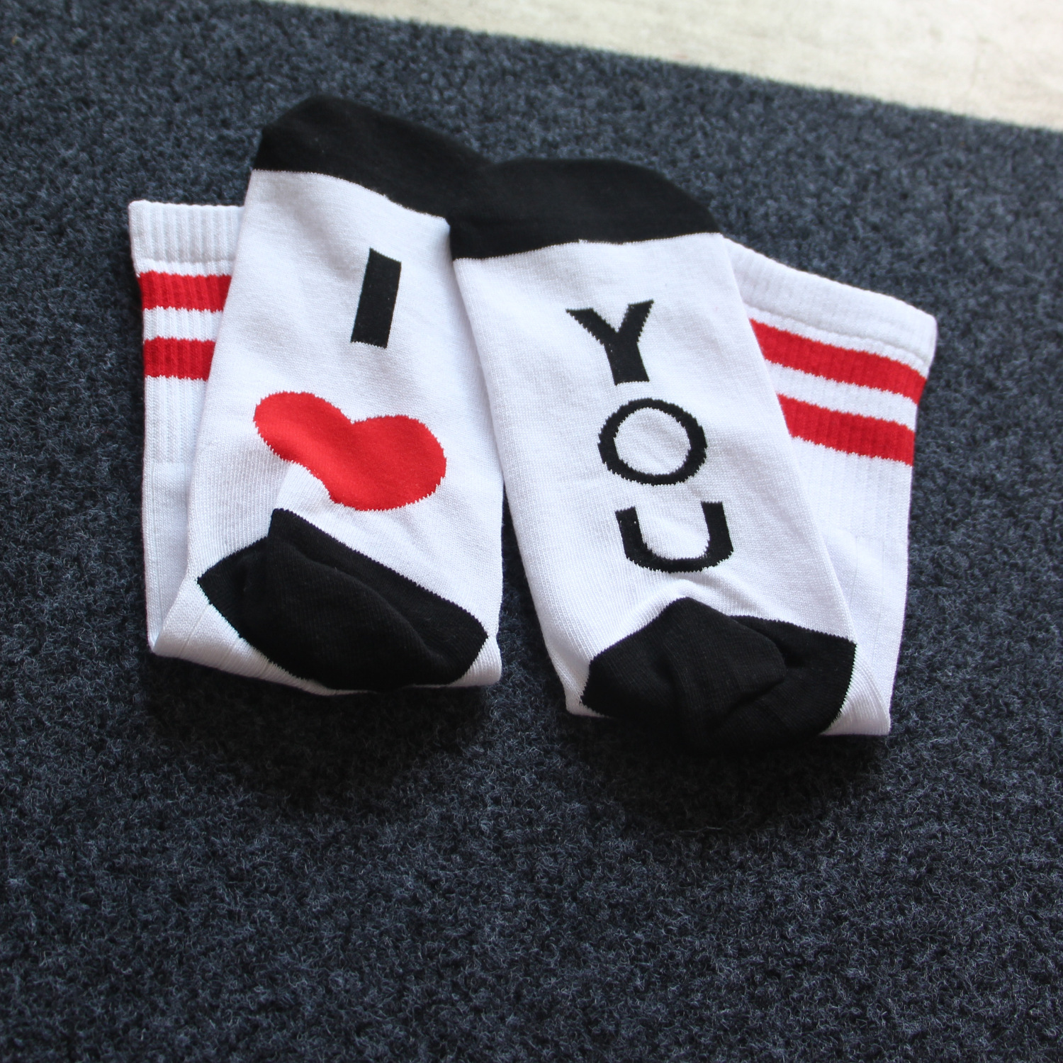 I LOVE YOU Letters Printed Cotton Crew Socks Novelty Socks